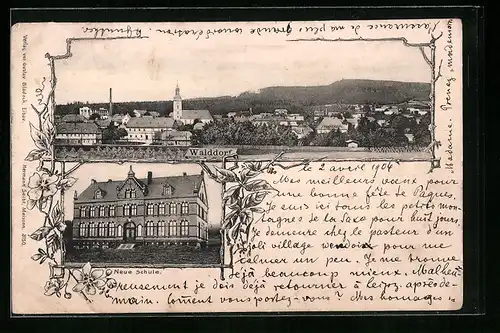 AK Walddorf, Teilansicht aus der Vogelschau, Neue Schule