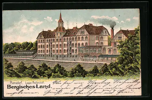 Lithographie Ronsdorf /Bergisches Land, Lungen-Heilanstalt, Gebäudeansicht