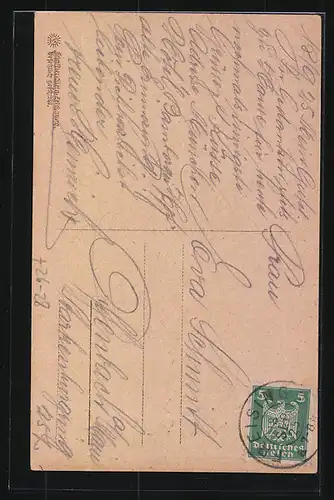 Steindruck-AK Freising, Rathaus mit Pfarrkirche