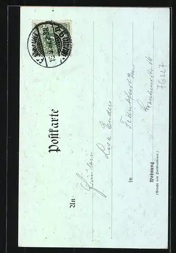 Lithographie Durlach, Baselthor, Rathaus u. Kirchturm