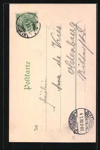 Lithographie Hannover, Restaurant Parkhaus mit Passanten
