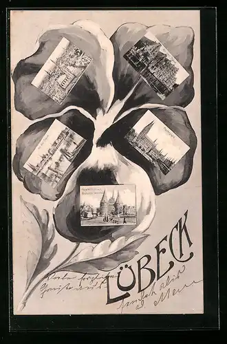 AK Lübeck, Marktplatz mit Kirche, An der Trave, Bismarck-Denkmal