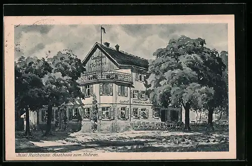 Künstler-AK Insel Reichenau, Gasthaus zum Mohren mit Garten