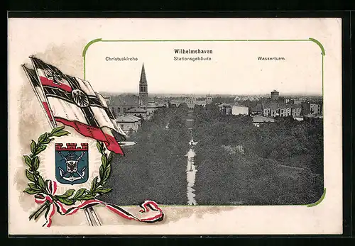AK Wilhelmshaven, Stationsgebäude, Wasserturm, Christuskirche