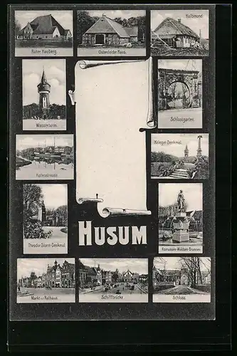 AK Husum, Roter Hauberg, Wasserturm, Schloss