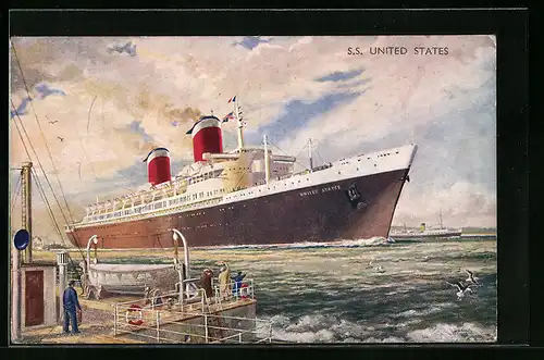 AK Passagierschiff SS United States beim Anlegen