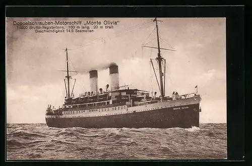 AK Doppelschrauben-Motorschiff Monte Olivia auf hoher See