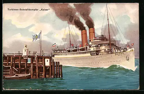 AK Turbinen-Schnelldampfer Kaiser beim Anlegen