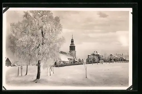 AK Schellerhau, Kirche mit Bäumen bei Schnee
