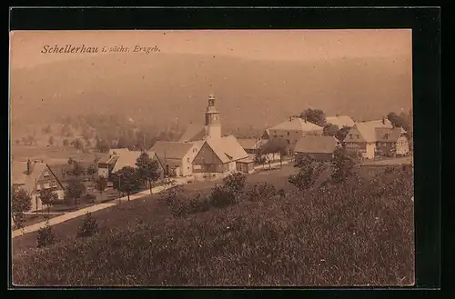 AK Schellerhau i. sächs. Erzgeb., Ortsansicht aus der Vogelschau