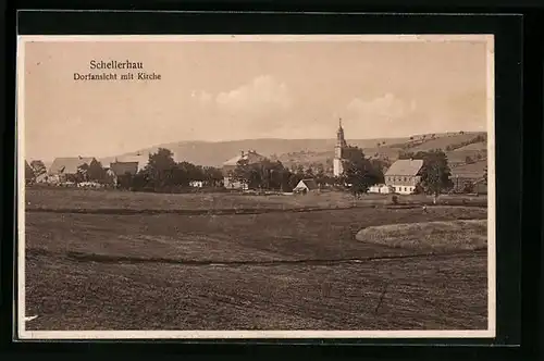 AK Schellerhau, Dorfansicht mit Kirche