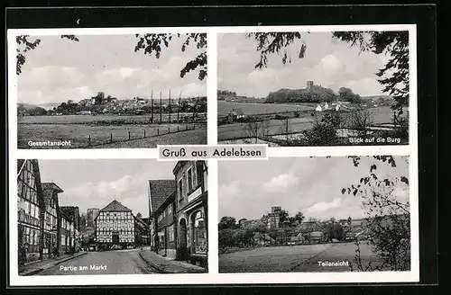 AK Adelebsen, Blick auf die Burg, Markt