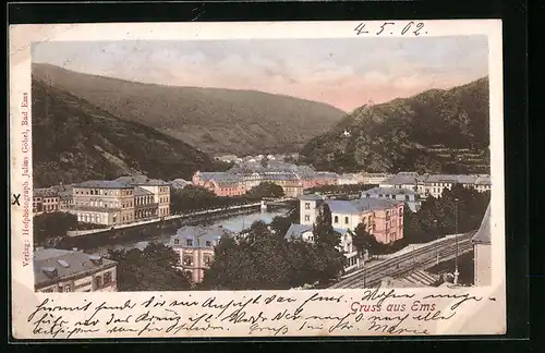 AK Ems, Ortsansicht mit Bergen