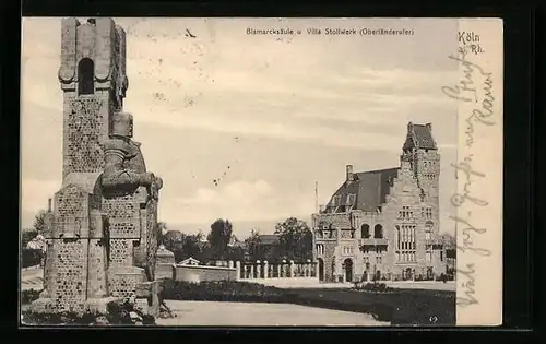 AK Köln-Marienburg, Bismarcksäule u. Villa Stollwerk