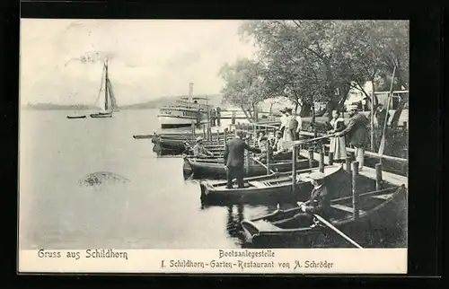 AK Berlin-Grunewald, Bootsanlegestelle, Garten-Restaurant