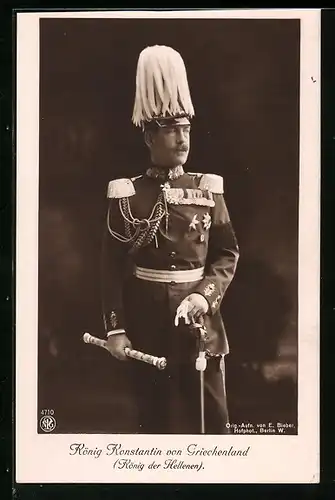 AK König Konstantin von Griechenland in Galauniform mit Paradebusch, König der Hellenen