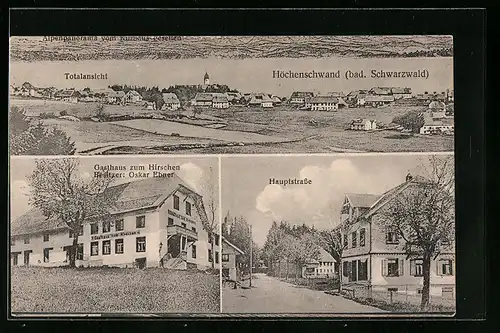 AK Höchenschwand /Bad. Schwarzwald, Gasthaus zum Hirschen, Alpenpanorama vom Kurhaus gesehen, Hauptstrasse