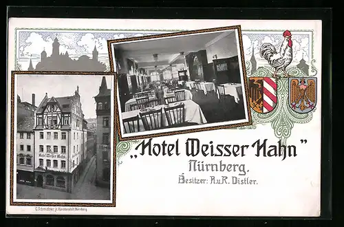 AK Nürnberg, Hotel Weisser Hahn, Innenansicht