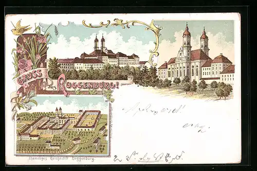 Lithographie Roggenburg, Ehemaliges Reichsstift mit Park