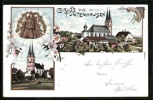 Lithographie Tuntenhausen, Kirche im Ortsbild, Gnadenbild