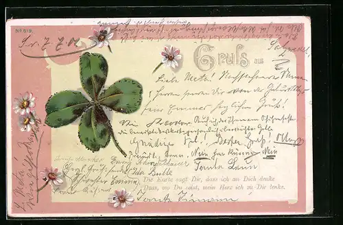 AK Kleeblatt mit Gänseblümchen