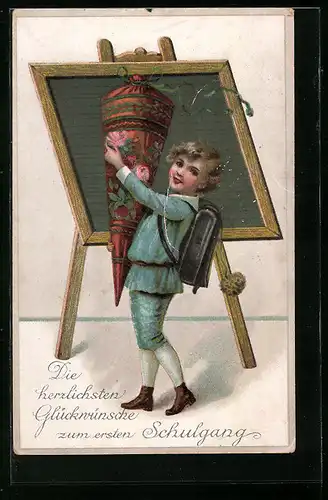 AK Junge mit Schultüte zum Schulanfang