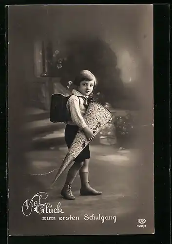 AK Kind mit Schultüte zum Schulanfang