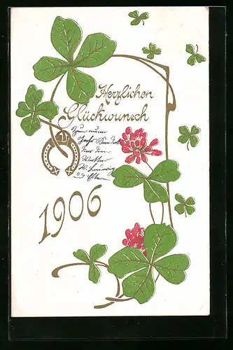 AK Jahreszahl 1906, Glückwünsche, Kleeblätter