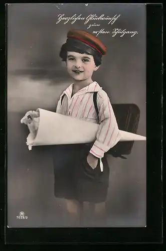 AK Kind mit Schultüte zum Schulanfang