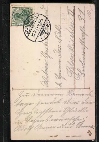 AK Glückwünsche zum Namenstag, Junge mit Blumen