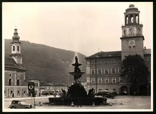 4 Fotografien, Fotograf unbekannt, Ansicht Salzburg, Glockenspielturm, Denkmal, Stadtansichten mit Festung Hohensalzburg