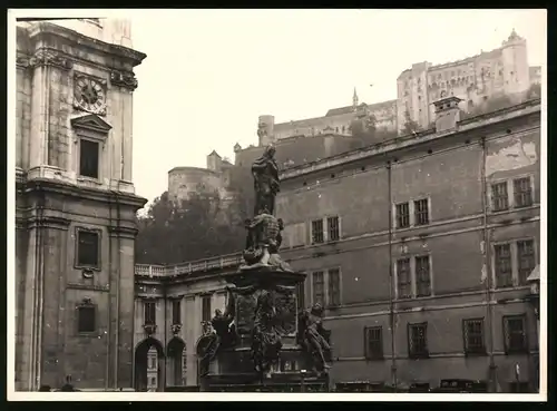 4 Fotografien, Fotograf unbekannt, Ansicht Salzburg, Glockenspielturm, Denkmal, Stadtansichten mit Festung Hohensalzburg