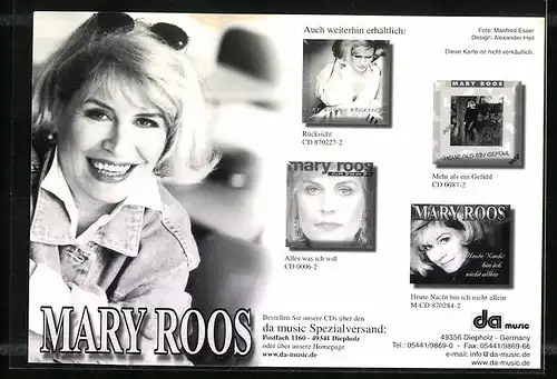 AK Musikerin Mary Roos lacht fröhlich, original Autograph