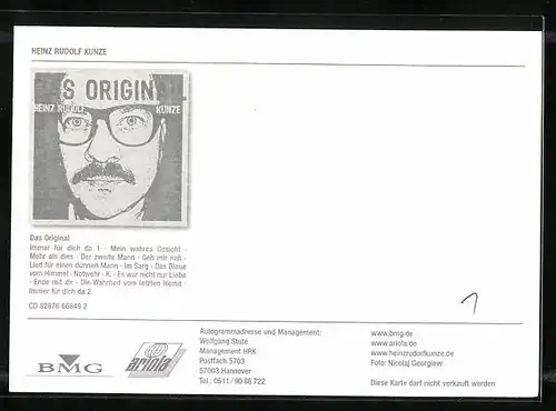 AK Musiker Heinz Rudolf Kunze, original Autograph