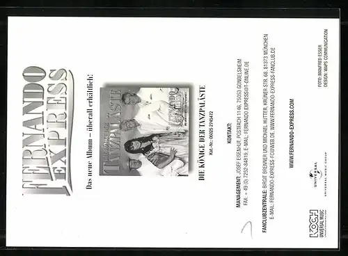 AK Musiker der Band Fernando Express, original Autograph