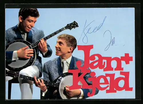 AK Musiker-Duo Jan und Kjeld spielen auf ihren Banjos, original Autograph