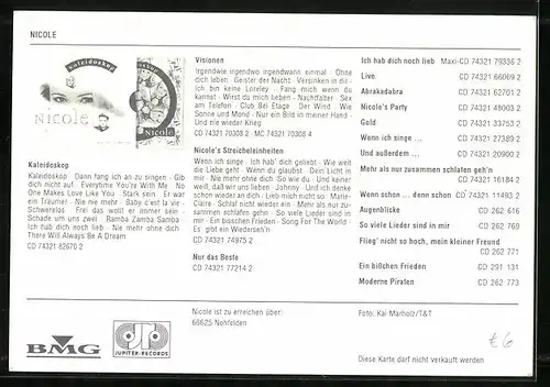 AK Musikerin Nicole mit intensivem Blick, original Autograph