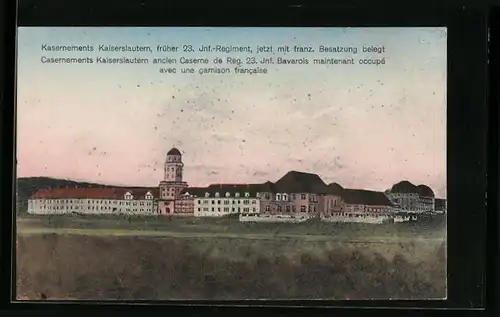 AK Kaiserslautern, Kasernements früher 23. Inf.-Regiment jetzt mit franz. Besatzung belegt