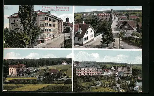AK Schömberg, Teilansicht, Strassenpartie, Hotels