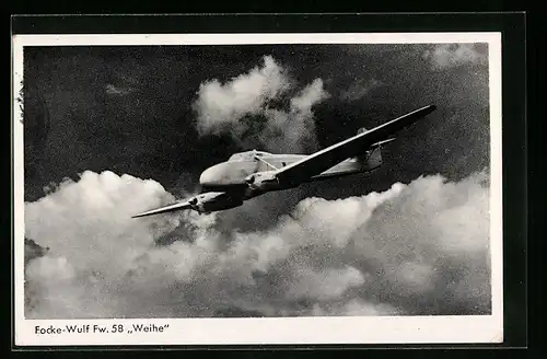 AK Flugzeug Focke-Wulf Fw. 58 Weihe in den Wolken