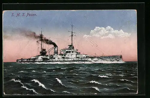 AK Kriegsschiff SMS Posen auf offener See