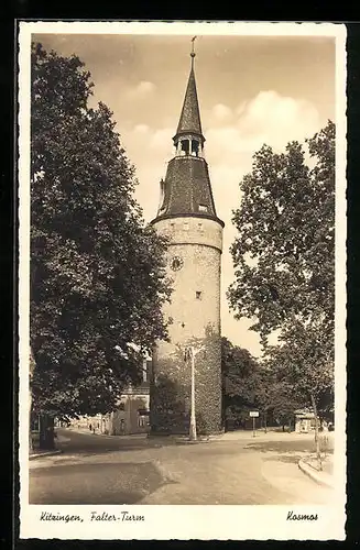 AK Kitzingen a. M., Falter-Turm mit Strasse