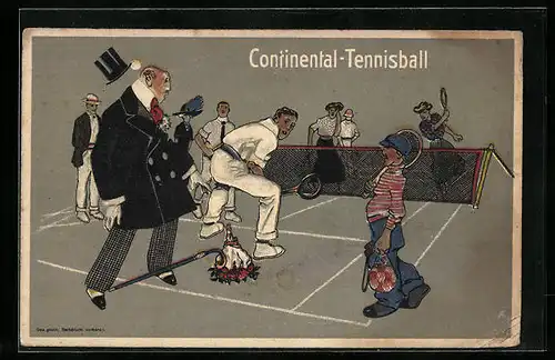 AK Ungemach auf dem Tennisplatz, Reklame Continental-Tennisball
