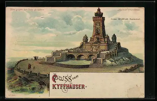 Lithographie Kyffhäuser, Kaiser Wilhelm-Denkmal, Halt gegen das Licht