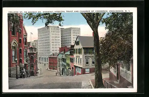 AK Providence, RI, College St. to Market Sq. showing Hospital Trust and Chamber of Commerce