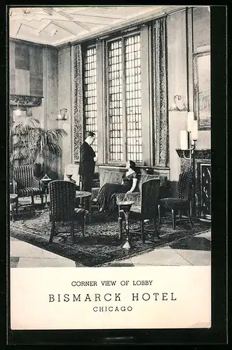 AK Chicago, IL, Bismarck Hotel, Corner view of lobby