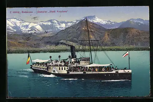 AK Bodenseedampfer Stadt Konstanz vor Alpenpanorama