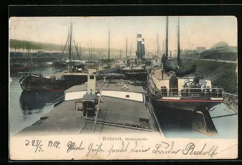 AK Ruhrort, Hafenpartie, Frachtschiff Adriana Johanna