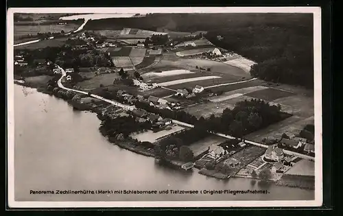 AK Zechlinerhütte /Mark, Panorama mit Schlabornsee und Tietzowsee, Fliegeraufnahme