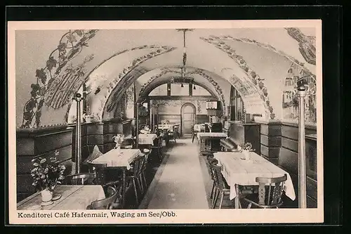 AK Waging am See /Obb., Konditorei Café Hafenmair, Innenansicht